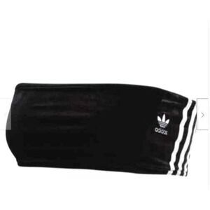 Adidas Womens Bralette Black L Three Stripe Velour Bandeau Crop Top  Logo